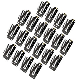 Jmkcoz 20pcs Snap-Comb Wig Clips with Rubber for Hair Extension Hairpiece DIY Clip in Hair Extensions 10-Teeth Wigs Weft Black Color