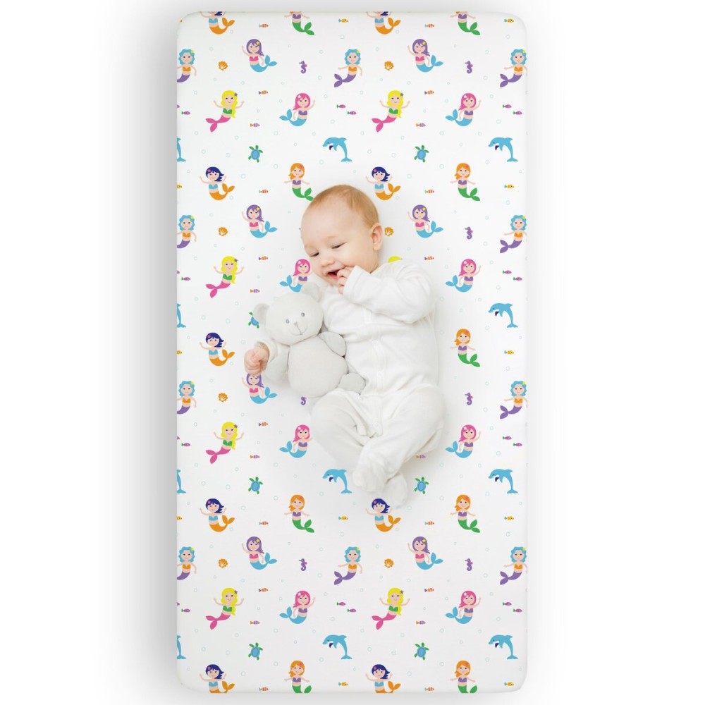 Wildkin Kids 100% Microfiber Crib Sheet - Soft, Breathable Fitted Sheet - Mermaids