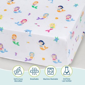 Wildkin Kids 100% Microfiber Crib Sheet - Soft, Breathable Fitted Sheet - Mermaids