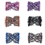 LOVEF 6 Pcs Effortless Beauty Stretchable Double Combs Upzing Medium Magic Beaded Double Hair Clips Hair Jewelry Assorted Color and Design