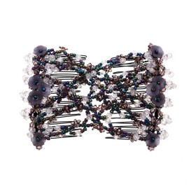 LOVEF 6 Pcs Effortless Beauty Stretchable Double Combs Upzing Medium Magic Beaded Double Hair Clips Hair Jewelry Assorted Color and Design