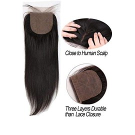 Greatremy 10A 4x4 Silk Base Lace Closure Straight Virgin Hair With Baby Hair Free Part Natural Color 14inch