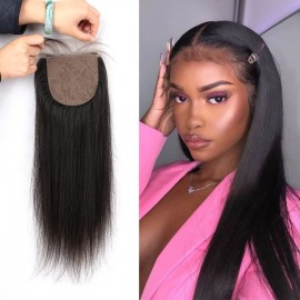 Greatremy 10A 4x4 Silk Base Lace Closure Straight Virgin Hair With Baby Hair Free Part Natural Color 14inch