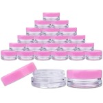 Beauticom 3G/3ML Round Clear Jars with Pink Lids for Herbs, Spices, Loose Leaf Teas, Coffee and Other Foods - BPA Free (Quantity: 25 Pieces)