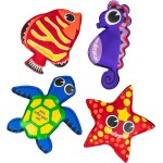 Sunflex Splash Puppies - Floating Neoprene Water Toy Set of Four That Includes 1 Starfish, 1 Turtle, 1 Fish, and 1 Seahorse - Waterproof and UV Resistant Pool Toy