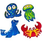 Sunflex Splash Puppies - Floating Neoprene Water Toy Set of Four That Includes 1 Seal, 1 Crab, 1 Octopus, and 1 Jellyfish - Waterproof and UV Resistant Pool Toy