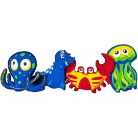 Sunflex Splash Puppies - Floating Neoprene Water Toy Set of Four That Includes 1 Seal, 1 Crab, 1 Octopus, and 1 Jellyfish - Waterproof and UV Resistant Pool Toy