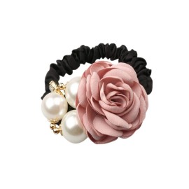 LOVEF 4Pcs Korean Fashion Pearl Hair Rope Rose Flower Rhinestone Hair Ties/ Jewelry Rubber Band