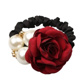 LOVEF 4Pcs Korean Fashion Pearl Hair Rope Rose Flower Rhinestone Hair Ties/ Jewelry Rubber Band