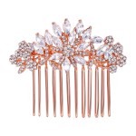 EVER FAITH Women\'s Austrian Crystal Wedding Flower Leaf Hair Side Comb Clear Rose Gold-Tone