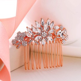EVER FAITH Women\'s Austrian Crystal Wedding Flower Leaf Hair Side Comb Clear Rose Gold-Tone EVER FAITH Women\'s Austrian Crystal Wedding Flower Leaf Hair Side Comb Clear Rose Gold-Tone