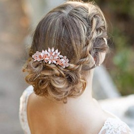 EVER FAITH Women\'s Austrian Crystal Wedding Flower Leaf Hair Side Comb Clear Rose Gold-Tone EVER FAITH Women\'s Austrian Crystal Wedding Flower Leaf Hair Side Comb Clear Rose Gold-Tone
