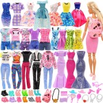 BARWA Lot 36 Items 3 Fashion Dresses 3 Casual Tops and Pants Outfits 6 Pcs Mini Dresses with 1 Bags 10 Shoes, 13 Accessories for 11.5 Inch Girl Doll Birthday Xmas