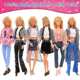 BARWA Lot 36 Items 3 Fashion Dresses 3 Casual Tops and Pants Outfits 6 Pcs Mini Dresses with 1 Bags 10 Shoes, 13 Accessories for 11.5 Inch Girl Doll Birthday Xmas