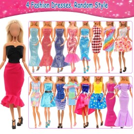 BARWA Lot 36 Items 3 Fashion Dresses 3 Casual Tops and Pants Outfits 6 Pcs Mini Dresses with 1 Bags 10 Shoes, 13 Accessories for 11.5 Inch Girl Doll Birthday Xmas