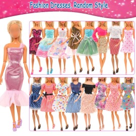 BARWA Lot 36 Items 3 Fashion Dresses 3 Casual Tops and Pants Outfits 6 Pcs Mini Dresses with 1 Bags 10 Shoes, 13 Accessories for 11.5 Inch Girl Doll Birthday Xmas
