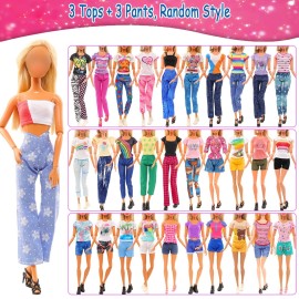 BARWA Lot 36 Items 3 Fashion Dresses 3 Casual Tops and Pants Outfits 6 Pcs Mini Dresses with 1 Bags 10 Shoes, 13 Accessories for 11.5 Inch Girl Doll Birthday Xmas