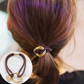 LOVEF 5Pcs Fashion Gold Plating Metal Cuff Band Ponytail Tie Hair Rope Hair Ring