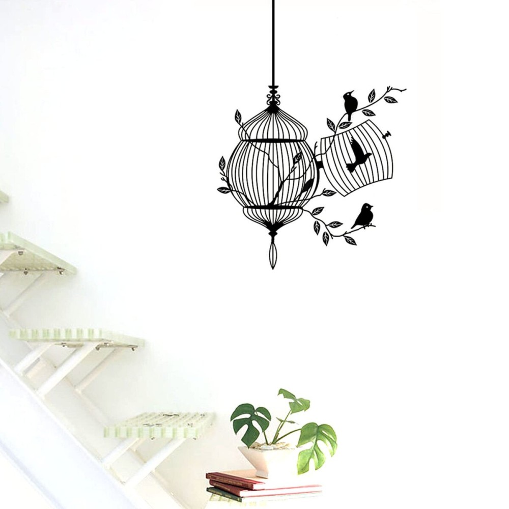 BIBITIME Black Birdcage Bird Wall Stickers Papers PVC Art Vinyl Removable Bedroom Living Room Home Applique Mural Decor Decal