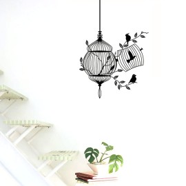 BIBITIME Black Birdcage Bird Wall Stickers Papers PVC Art Vinyl Removable Bedroom Living Room Home Applique Mural Decor Decal