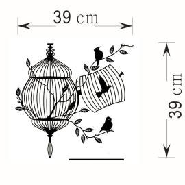 BIBITIME Black Birdcage Bird Wall Stickers Papers PVC Art Vinyl Removable Bedroom Living Room Home Applique Mural Decor Decal