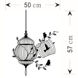 BIBITIME Black Birdcage Bird Wall Stickers Papers PVC Art Vinyl Removable Bedroom Living Room Home Applique Mural Decor Decal