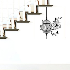 BIBITIME Black Birdcage Bird Wall Stickers Papers PVC Art Vinyl Removable Bedroom Living Room Home Applique Mural Decor Decal