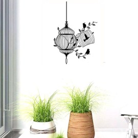 BIBITIME Black Birdcage Bird Wall Stickers Papers PVC Art Vinyl Removable Bedroom Living Room Home Applique Mural Decor Decal