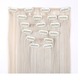 S-noilite 26 Long Straight Curly 8 Pcs Clip in on Hair Extensions Blonde Mix Light Grey Full Head Set Thick Hairpiece Synthetic Hair Extensions for Girl Lady Women S-noilite 26 Long Straight Curly 8 Pcs Clip in on Hair Extensions Blonde Mix Light Grey Full Head Set Thick Hairpiece Synthetic Hair Extensions for Girl Lady Women