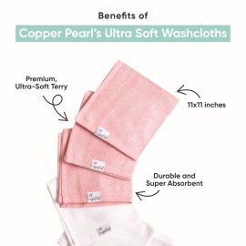 Copper Pearl 6 Ultra Soft Baby Bath Washcloths Premium Large Soft Darling (Pink/White) 11 x 11 Towels