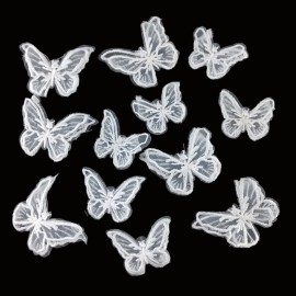 yueton 12pcs Handmade Embroidery Organza Butterfly Barrettes Bobby Pin Metal Alligator Clip Hair Clips Bride Head-wear Edge Clip Clamps (White)
