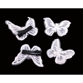 yueton 12pcs Handmade Embroidery Organza Butterfly Barrettes Bobby Pin Metal Alligator Clip Hair Clips Bride Head-wear Edge Clip Clamps (White)