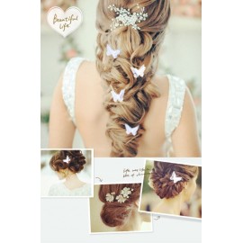 yueton 12pcs Handmade Embroidery Organza Butterfly Barrettes Bobby Pin Metal Alligator Clip Hair Clips Bride Head-wear Edge Clip Clamps (White)