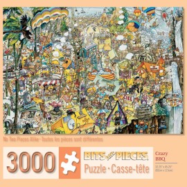 Bits and Pieces - 3000 Piece Jigsaw Puzzle for Adults - Crazy BBQ - Festival Scene Jigsaw Puzzle by Artist Gerold Como, Completed Puzzle Size: 32-1/4 x 45-1/4