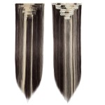 S-noilite 26 Straight Curly Full Head 8 Piece 18 clips Clip in Hair Extensions Long Straight Clip on Hair Extensions with Highlights(26 straight, Dark Brown & Bleach Blonde)