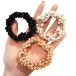 LOVEF 3 Pcs Fashion Women Pearls Beads Hair Band Rope Scrunchie Ponytail Holder