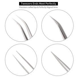 Best Eyelash Extension Tweezer Set - FEITA Pro Straight & Curved Pointy Precision Fine Tip Tweezers for Lash Extensions - Silver - 2Pcs Best Eyelash Extension Tweezer Set - FEITA Pro Straight & Curved Pointy Precision Fine Tip Tweezers for Lash Extensions - Silver - 2Pcs