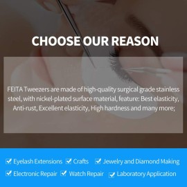 Best Eyelash Extension Tweezer Set - FEITA Pro Straight & Curved Pointy Precision Fine Tip Tweezers for Lash Extensions - Silver - 2Pcs Best Eyelash Extension Tweezer Set - FEITA Pro Straight & Curved Pointy Precision Fine Tip Tweezers for Lash Extensions - Silver - 2Pcs