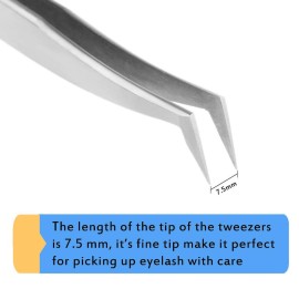 Volume Eyelash Extension Tweezer - FEITA Professional Angled Curved Pointed L-Shaped Precision Tweezers for 3D 4D 6D Lashes Extension - Silver Volume Eyelash Extension Tweezer - FEITA Professional Angled Curved Pointed L-Shaped Precision Tweezers for 3D 4D 6D Lashes Extension - Silver
