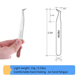 Volume Eyelash Extension Tweezer - FEITA Professional Angled Curved Pointed L-Shaped Precision Tweezers for 3D 4D 6D Lashes Extension - Silver Volume Eyelash Extension Tweezer - FEITA Professional Angled Curved Pointed L-Shaped Precision Tweezers for 3D 4D 6D Lashes Extension - Silver