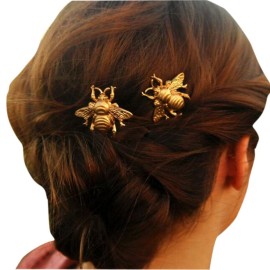 Missgrace 2PCS Exquisite Gold Bee Hairpin Side Clip Hair Accessories Bridal Hair Accessories