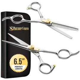ShearGuru Professional Barber Kit/Salon Haircut Scissors Cutting Set - 6.5-Straight Edge Razor Sharp Barber Scissors + Texturizing Thinning Shears Styling Hair for Women Men ShearGuru Professional Barber Kit/Salon Haircut Scissors Cutting Set - 6.5-Straight Edge Razor Sharp Barber Scissors + Texturizing Thinning Shears Styling Hair for Women Men