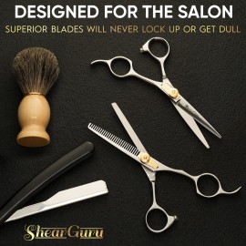 ShearGuru Professional Barber Kit/Salon Haircut Scissors Cutting Set - 6.5-Straight Edge Razor Sharp Barber Scissors + Texturizing Thinning Shears Styling Hair for Women Men ShearGuru Professional Barber Kit/Salon Haircut Scissors Cutting Set - 6.5-Straight Edge Razor Sharp Barber Scissors + Texturizing Thinning Shears Styling Hair for Women Men