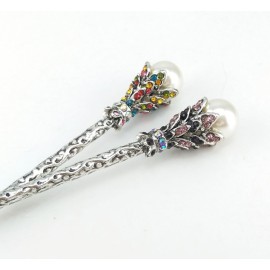 yueton Pack of 2 Vintage Rhinestone Pearl Hair Stick Vintage Hair Chopsticks Hairpin Chignon Pin (Pink+Colorful) yueton Pack of 2 Vintage Rhinestone Pearl Hair Stick Vintage Hair Chopsticks Hairpin Chignon Pin (Pink+Colorful)