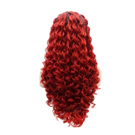 Lushy Hair Kinky Curly Long 26inch Dark Root Red Ombre Wig Heavy Density Heat Resistant Realistic Synthetic Lace Front Wig