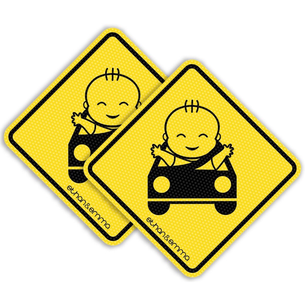 Ethan & Emma Baby On Board Sticker for Cars - See-Thru Safety Stickers - Unobstructed View, Removable and Will Not Fade - Stays On, Works with Tinted Window - Two Stickers Per Pack