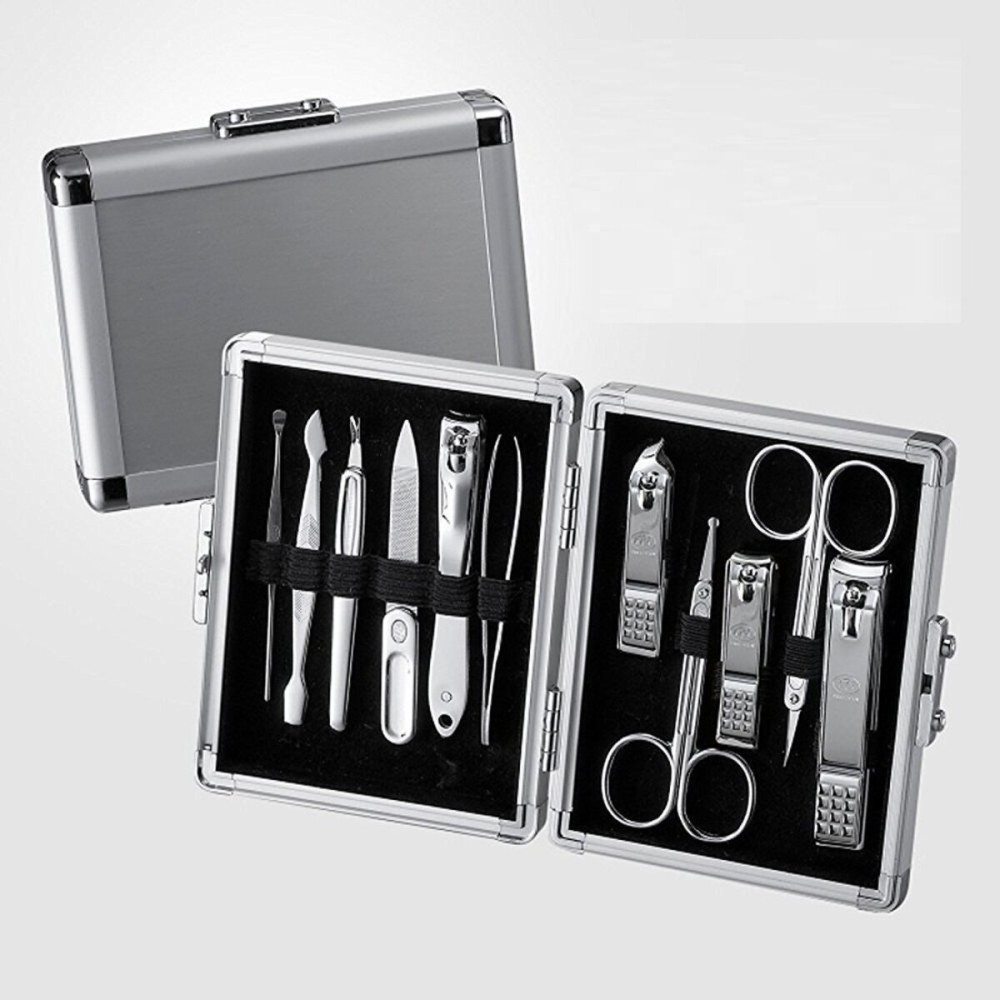 World No.1 THREE SEVEN 777 Manicure Pedicure All-in-One Grooming Kit - Nail Clippers (11 PC, TS-16000VC) Hard Case International Version (Silver)