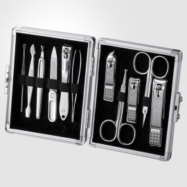 World No.1 THREE SEVEN 777 Manicure Pedicure All-in-One Grooming Kit - Nail Clippers (11 PC, TS-16000VC) Hard Case International Version (Silver)