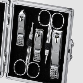 World No.1 THREE SEVEN 777 Manicure Pedicure All-in-One Grooming Kit - Nail Clippers (11 PC, TS-16000VC) Hard Case International Version (Silver)