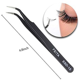 Eyelash Tweezers - FEITA Precision Eyelash Extension Tweezers Set - Professional Straight & Curved Pointed Very Fine Tip Tweezers for Lash Extensions - Black - 2Pcs Eyelash Tweezers - FEITA Precision Eyelash Extension Tweezers Set - Professional Straight & Curved Pointed Very Fine Tip Tweezers for Lash Extensions - Black - 2Pcs